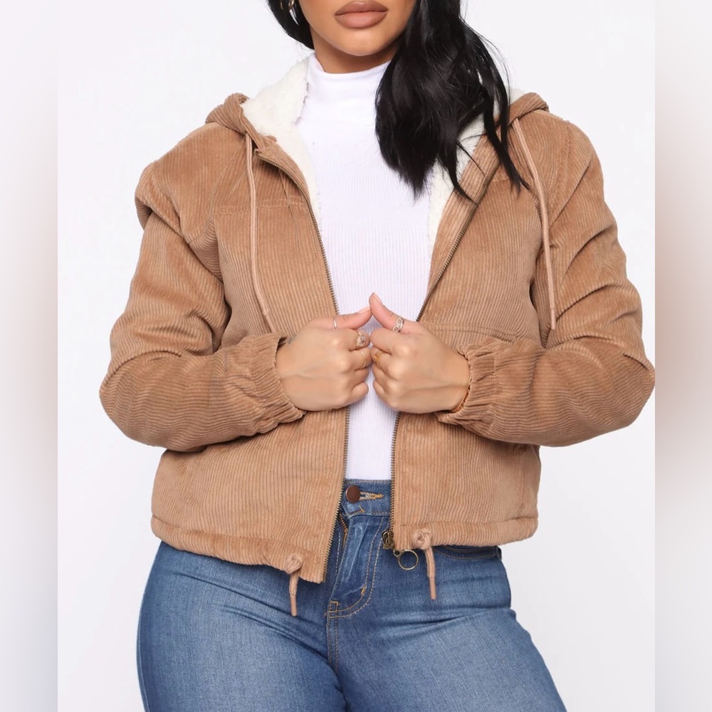 COPY - Corduroy Bomber Tan Sherpa Lined Jacket